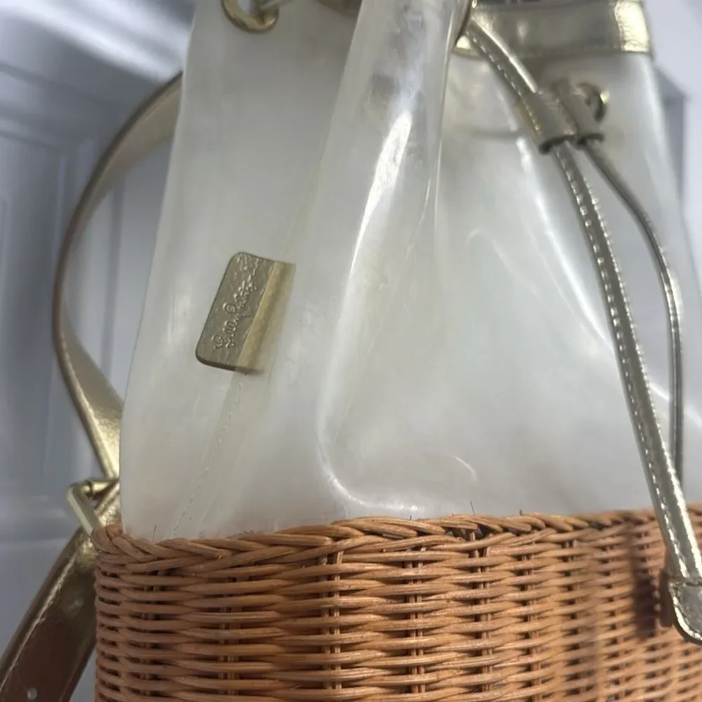 Clear and Gold Backpack with Wicker Base LILLY PULITIZER Backpack Drawstring